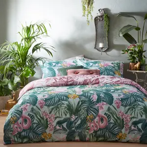 Cotton Blend Floral Duvet Cover Set with Pillowcases Single - 1 Standard Pillowcase