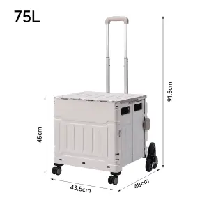 Outdoor White Collapsible Rolling Protable Crate with Adjustable Handle 43.5cm W