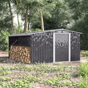 260 D Heavy-Duty Steel Utility Outdoor Garden Shed with Log Store, 8.4 x 8.5 ft, Black