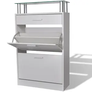 Berkfield Shoe Cabinet with a Drawer and a Top Glass Shelf Wood White