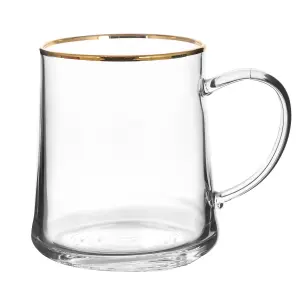 Set of 2 Gold Rimmed Glass Tea Coffee Cup Mugs Gift Idea