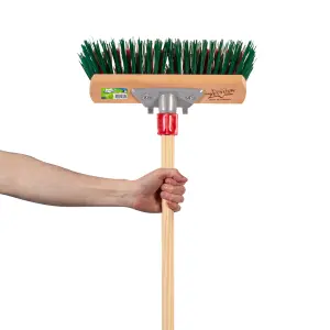 Hardys Wooden Brush Broom Heavy Duty Stiff Synthetic Plastic Bristles Outdoor Yard Driveway Sweeping Long Handle - 11"