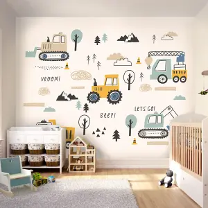 Origin Murals Tractors and Diggers Duck Egg Blue Matt Smooth Paste the Wall Mural 300cm wide x 240cm high