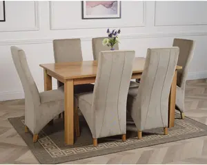 Oslo 150 x 90 cm Medium Oak Dining Table and 6 Chairs Dining Set with Lola Grey Fabric Chairs