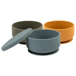 Baby Silicone Suction Bowl Set with Lids - 3pc - Multicolour