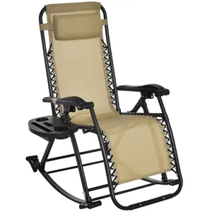 Outsunny Folding Recliner Chair Outdoor Lounge Rocker Zero-Gravity Seat