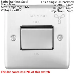 SATIN STEEL Bathroom Switch Set - 1x Light & 1x 6A Extractor Fan Isolator Switch