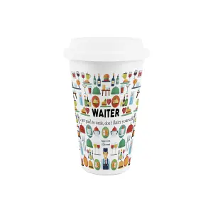 Waiter Ceramic Travel Mug - Novelty Dinner Service Hospitality Gifts/Presents - Double-Walled Insulated Drinks Flask Cup