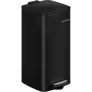 SONGMICS Kitchen Waste Container, Steel Trash Bin Featuring a Pedal, Inner Bucket, Soft Close, and Stay-Open Capability, Ink Black