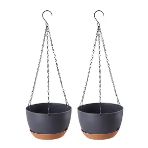 Grey 2Pcs Hanging Plant Pot with Drainage Holes and Removable Water Trays