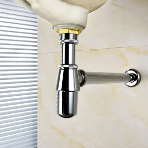 Nes Home Bathroom Standard Basin Sink Pipe Luxury Modern Chrome Round Bottle Trap Waste