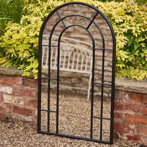 Classic Black Tall Rounded Window Mirror Full-length Outdoor Garden Arch Mirror H107cm x 65cm