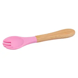 Bamboo Baby Weaning Fork with Silicone Tip - Pink