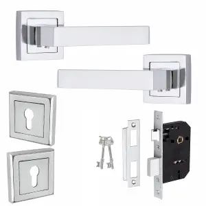 1 Pair Delta Design Polished Chrome Key Lock Set with 2.5" 3 Lever Lock and Keyhole Escucheon