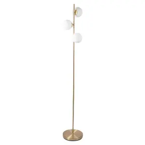 First Choice Lighting Marlin Satin Brass Opal Glass 3 Light Floor Lamp