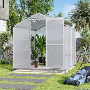 Rustproof Aluminium Framed Polycarbonate Garden Plants Grow House Large Walk-In Green House with Base and Roof Vent