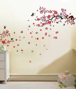 Walplus Combo Kids Pink Monkey Tree Wall Sticker - Blossom PVC