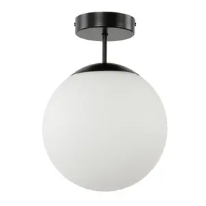 GoodHome Round Matt Glass & metal Black Frosted effect LED Ceiling light