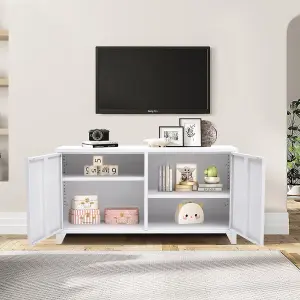 White 2 Doors Adjustable Shelves Metal File Cabinet Tv Stand Side Cabinet for Home and Office 119cm