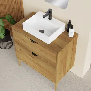 Banyetti Noir Krafter 800mm Caramel Oak Wall Hung Vanity Unit