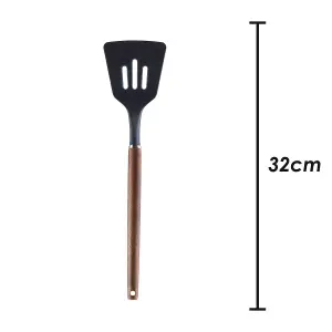 Slotted Turner Wood Handle Acacia Wooden Heat Resistant Turner Black