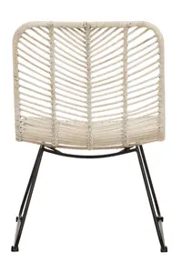 Interiors by Premier White Rattan Chair with Black Metal Legs, Hand Woven Rattan Dining Chair, Outdoor Rattan Chair for Garden