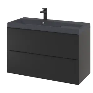 GoodHome Mila Black Rectangular Vanity Basin (W)100.4cm