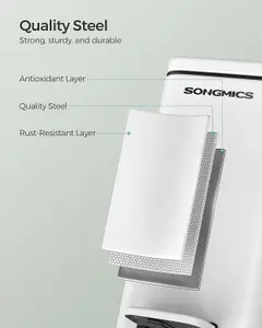 SONGMICS Compact Bathroom Trash Bin, Pedal-Operated with Lid, Soft Close, Steel, Designed for Small Spaces, White