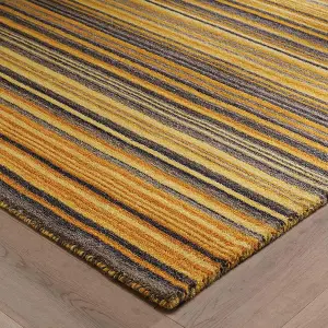 Handmade Easy to Clean Modern Striped Yellow Wool Living Room Bedroom Rug-200cm X 285cm