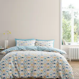 Bianca Bedding Hans Retro Spot 200 Thread Count Cotton Reversible King Duvet Cover Set with Pillowcases Blue