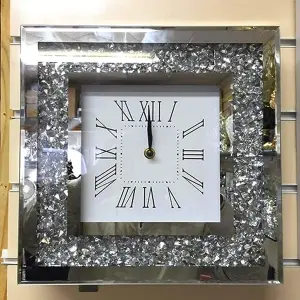 Crushed Diamond Silver Square Wall Clock 30x30cm