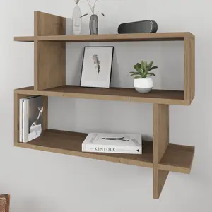 Argonaut Modern Wall-Mounted 2-Tier Floating Bookshelf Dark Oak