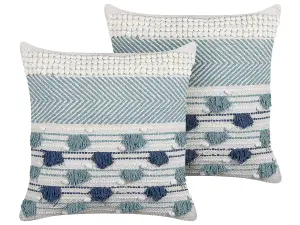 Set of 2 Cushions DATURA Cotton 45 x 45 cm Geometric Blue