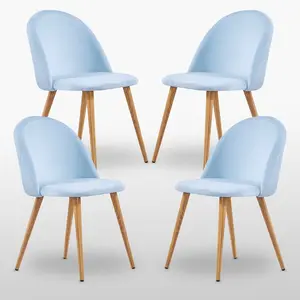 Heavener Velvet Upholstered Dining Chair | Side Chair | Wooden Legs (Set of 4) Blue