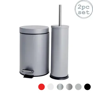 Harbour Housewares - Round Toilet Brush & Bin Set - Matt Grey