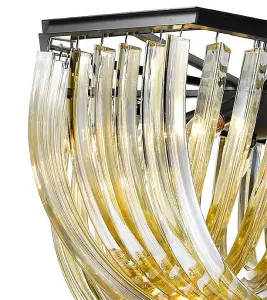 Luminosa Spring 5 Light Ceiling Pendant Black Chrome, Champagne gold with Crystals, E14