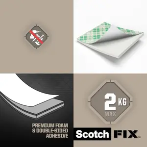 3M Scotch-Fix Indoor White, green Mounting Adhesive square (L)25mm (W)25mm, Pack of 16