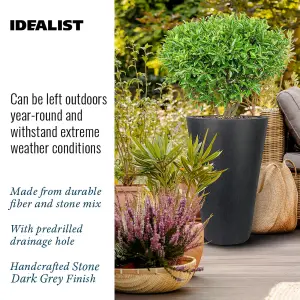 Set of 2 IDEALIST™ 51cm Tall Planter, Dark Grey Reinforced Stone Round Garden Planters, Outdoor Plant Pots H51 D32 cm, 41L