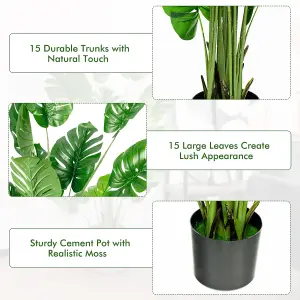 Costway 2 PCS 152cm Artificial Monstera Deliciosa Plant Faux Evergreen Tree W/ Cement Pot Home