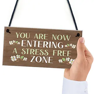 Garden Sign Hanging Wall Sign STRESS FREE ZONE Sign Garden Shed Plaque House Signs Plaque Outdoor Decoration Signs For Outside