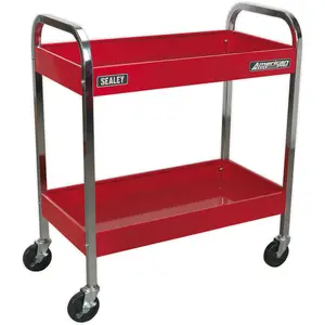 Heavy Duty 2 Level Workshop Trolley with 75kg Capacity and Four Locking Wheels