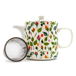 The British Gardening Company 1L Ceramic Rosebud Teapot with Removable Stainless Steel Infuser