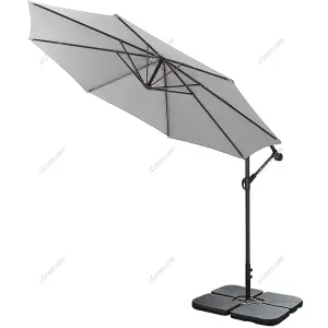 3M Outdoor Light Grey Cantilever Crank Tilt Swivel Banana Umbrella Sunshade with Fillable Base