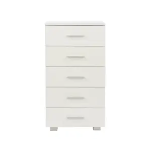 White gloss 5 drawer narrow Lido chest of drawers