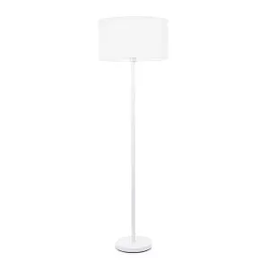 ValueLights Charles White Single Stem Floor Lamp with White Drum Lamp Shade and LED Bulb