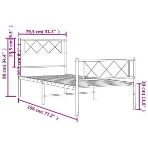 Berkfield Metal Bed Frame with Headboard and Footboard Black 75x190 cm 2FT6 Small Single