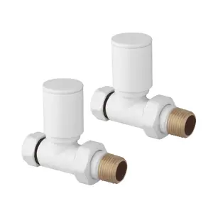 Pair Of Round White Straight Radiator Valves