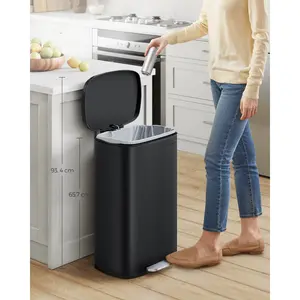 Kitchen Bin 50L, Pedal Bin For Kitchen, Rubbish Bin, Soft Close, Step-On Pedal, Steel, Inner Bucket Black