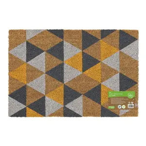 JVL Eco-Friendly Colour Pattern Latex Backed Coir Entrance Door Mat, Geometric Design