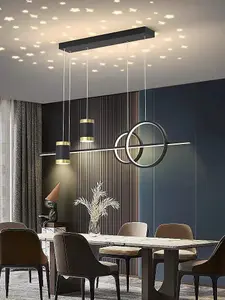 Black and Gold Body Linear LED Chandelier Light Hanging Lamp Modern Pendant Lamp Height Adjustable